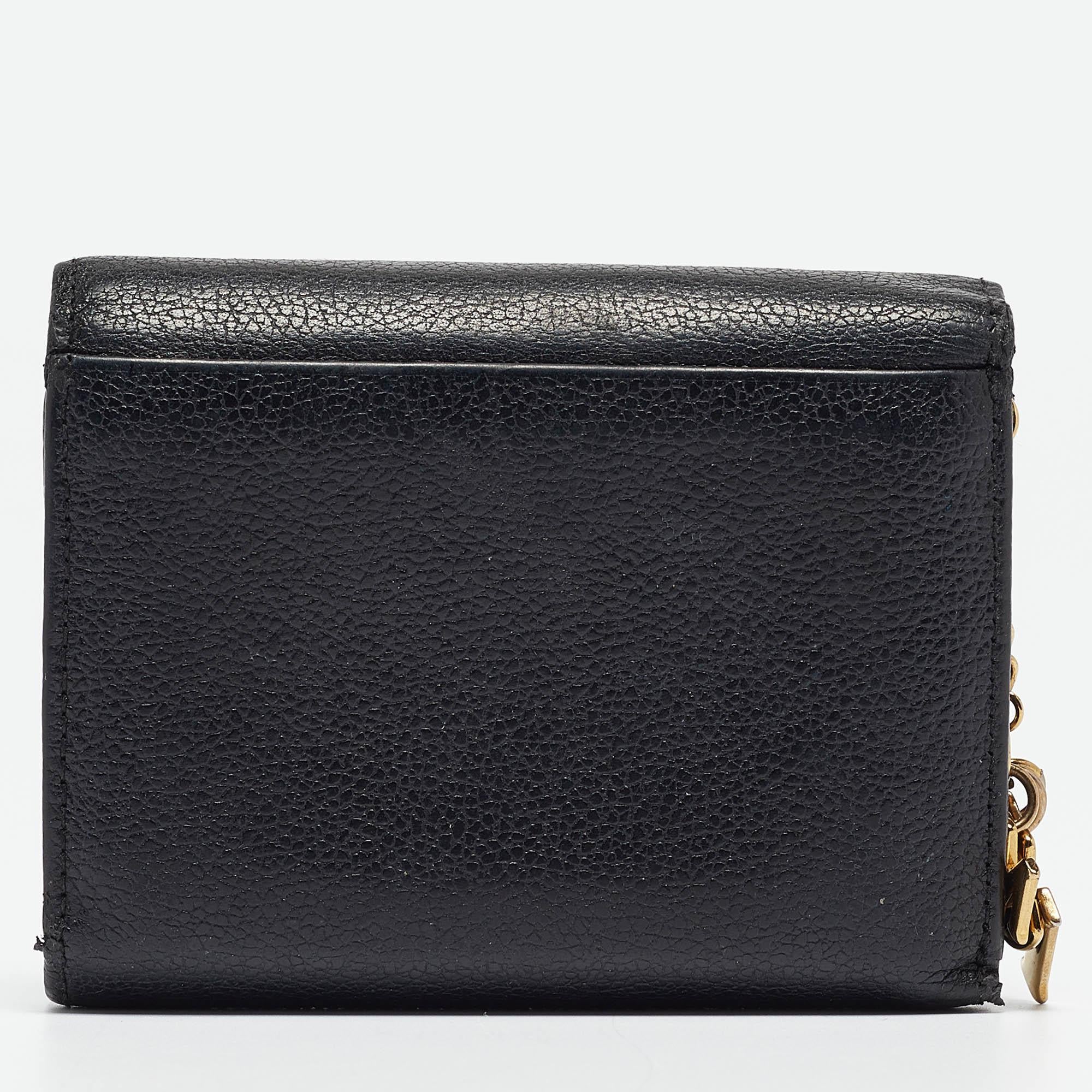 MCM Black Leather Studded Trifold Compact Wallet For Sale 6