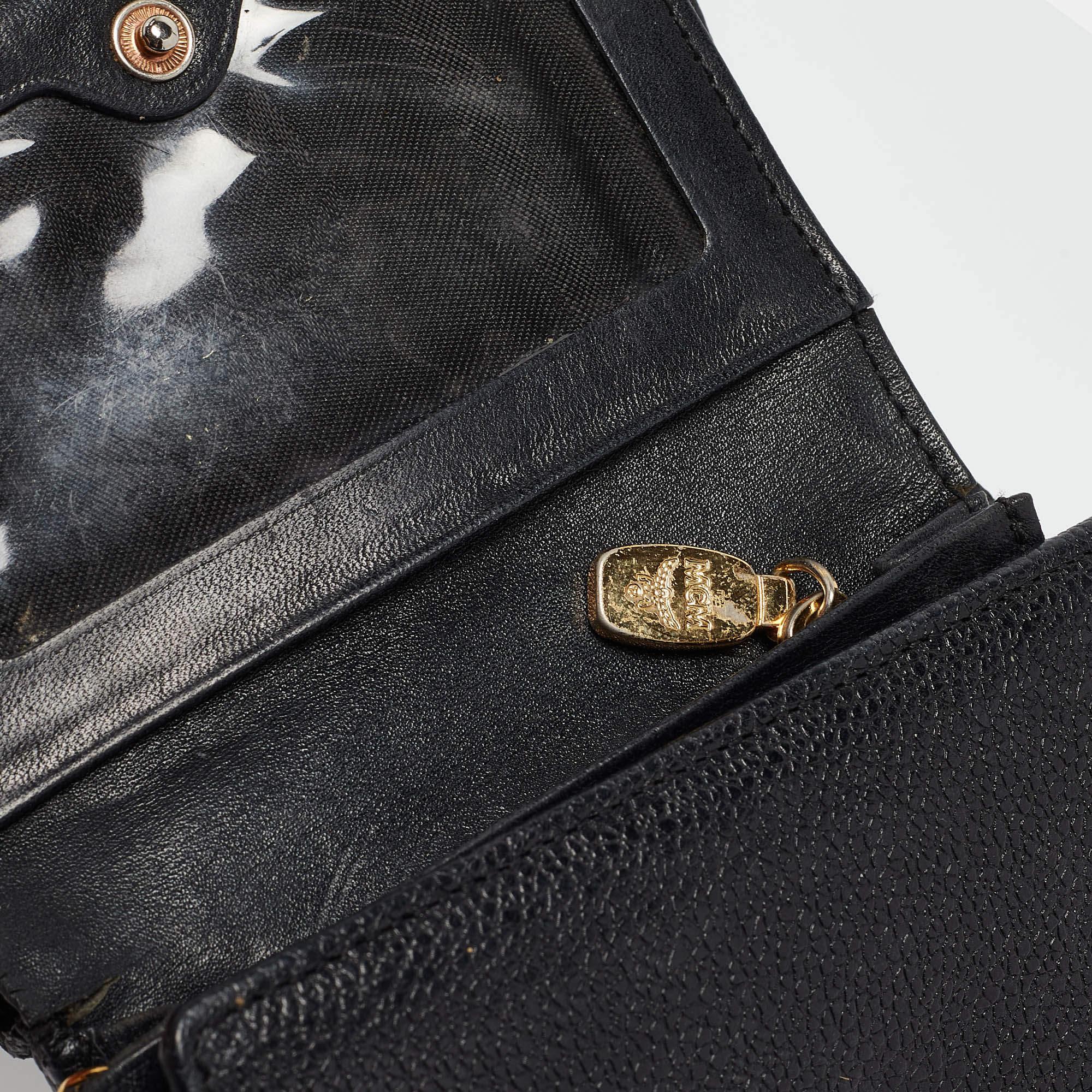 MCM Black Leather Studded Trifold Compact Wallet For Sale 2