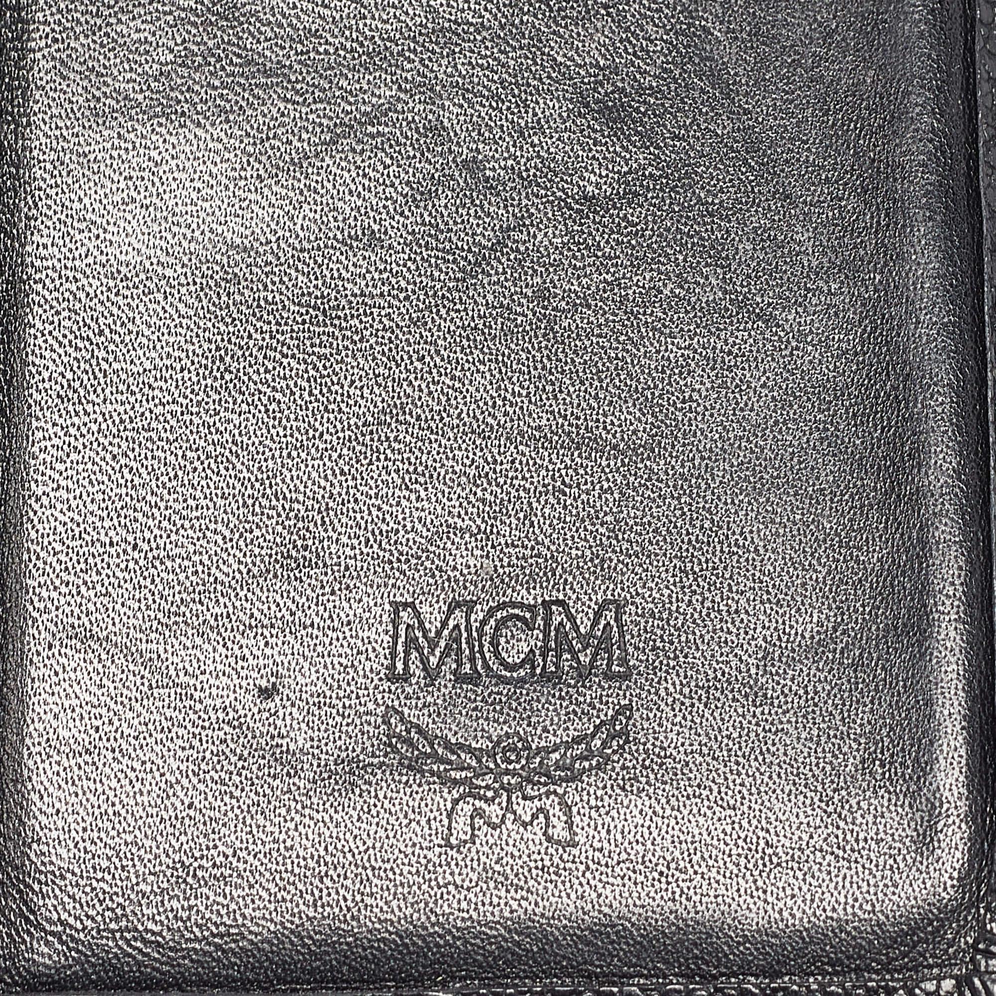 MCM Black Leather Studded Trifold Compact Wallet For Sale 4