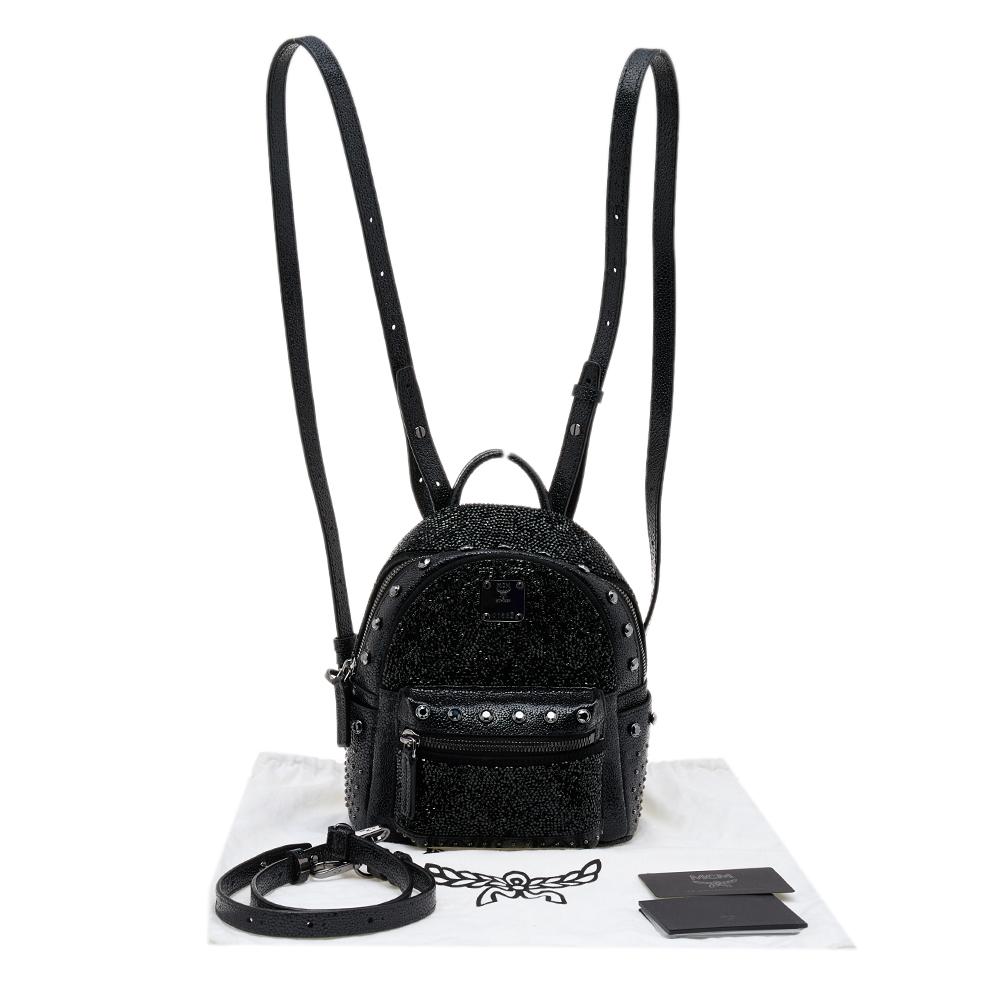 MCM Black Leather X Mini Stark Crystal Embellished Backpack 4