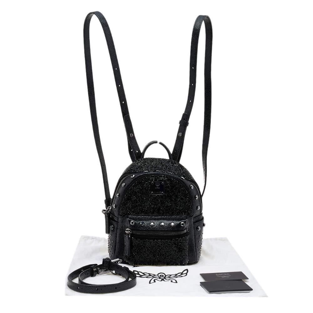 MCM Black Leather X Mini Stark Crystal Embellished Backpack 7