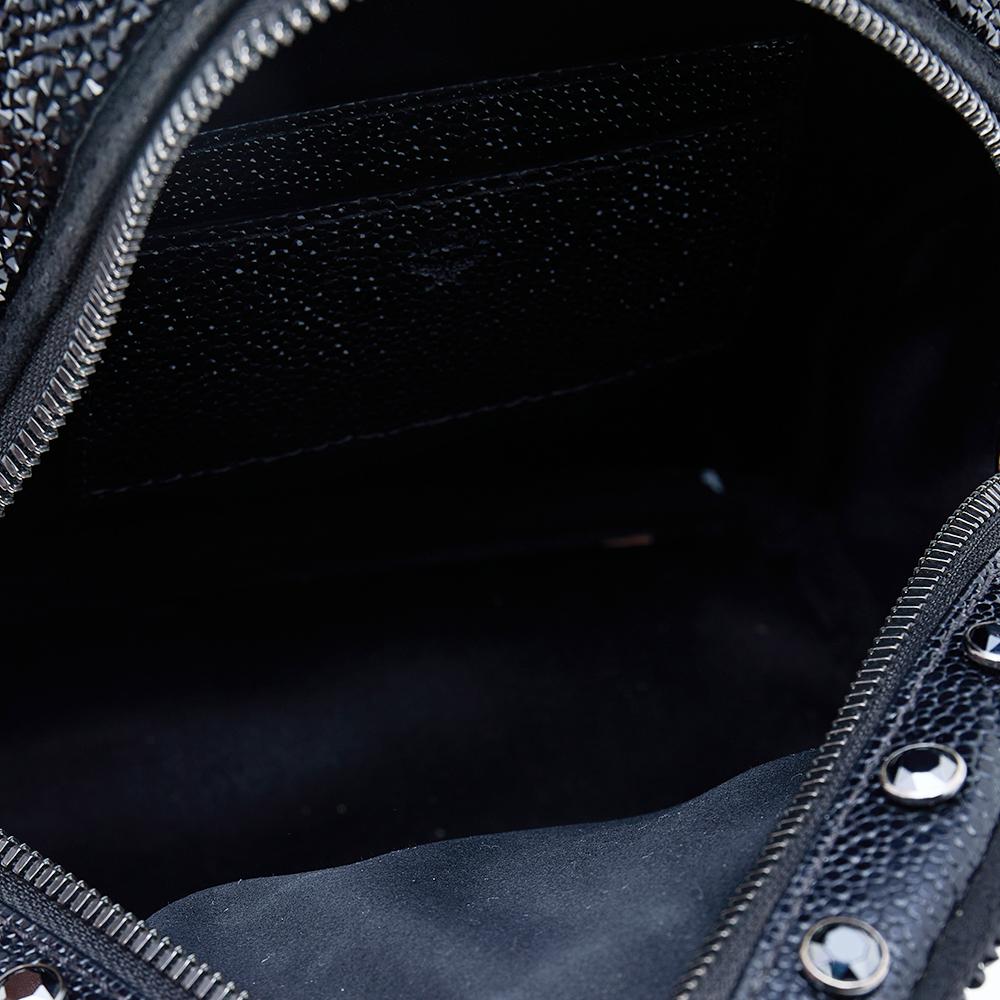 MCM Black Leather X Mini Stark Crystal Embellished Backpack In Good Condition In Dubai, Al Qouz 2