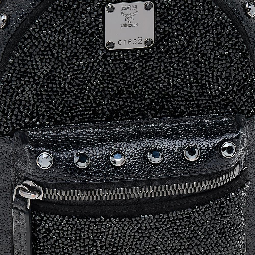 MCM Black Leather X Mini Stark Crystal Embellished Backpack 2
