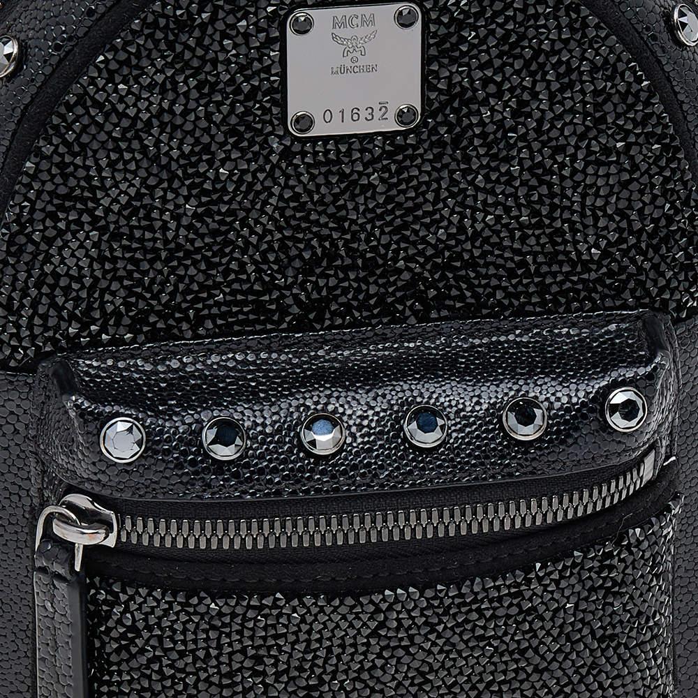 MCM Black Leather X Mini Stark Crystal Embellished Backpack 5