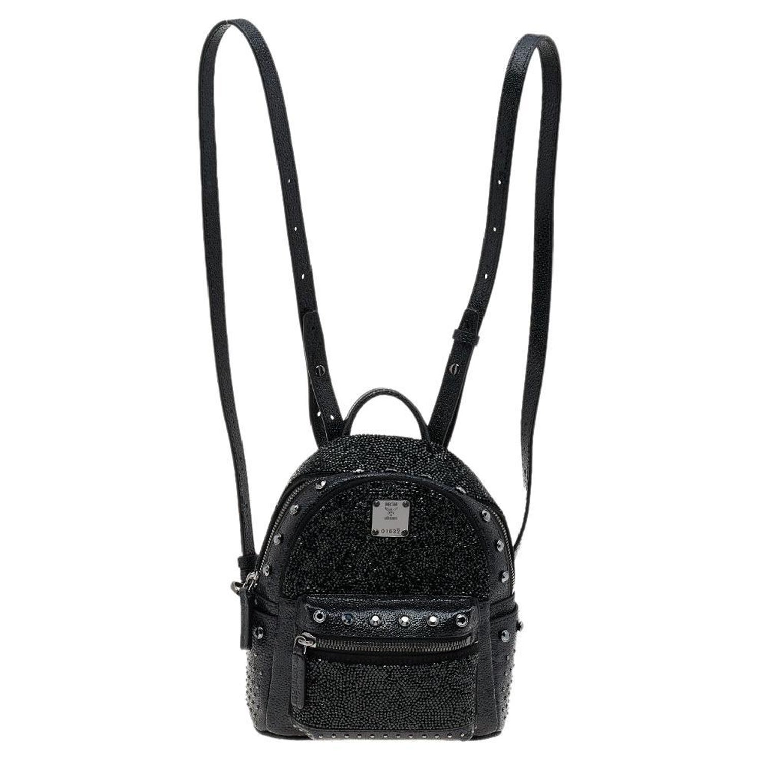 MCM Black Leather X Mini Stark Crystal Embellished Backpack at 1stDibs