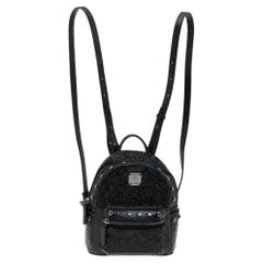 MCM Schwarzes Leder X Mini Stark Crystal verschönert Rucksack