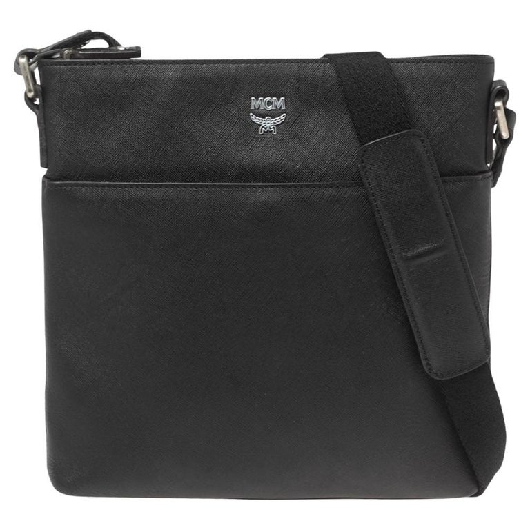 MCM Black Leather Zip Messenger Bag at 1stDibs