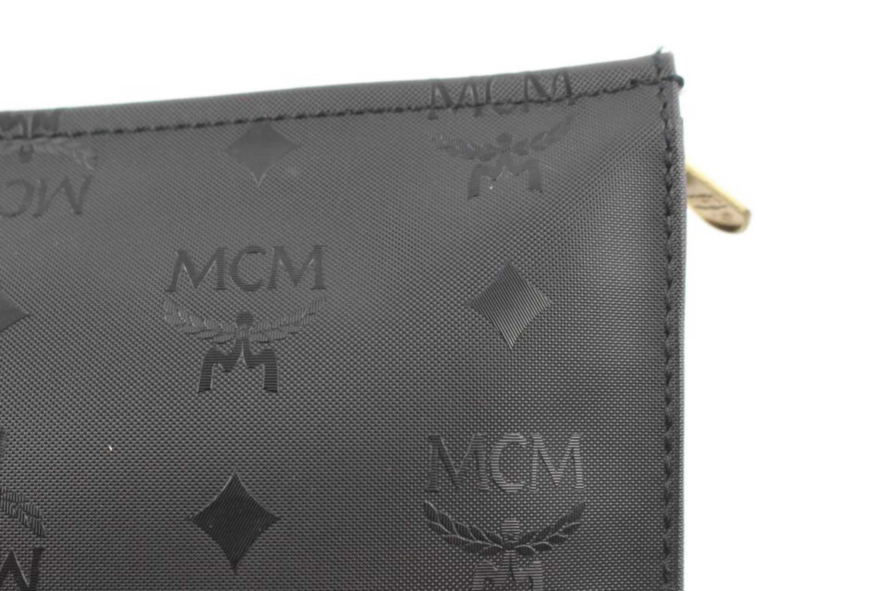 MCM Schwarze Monogramm Visetos Logo Toilettenbeutel Make Up Etui Clutch 118m35 im Angebot 6
