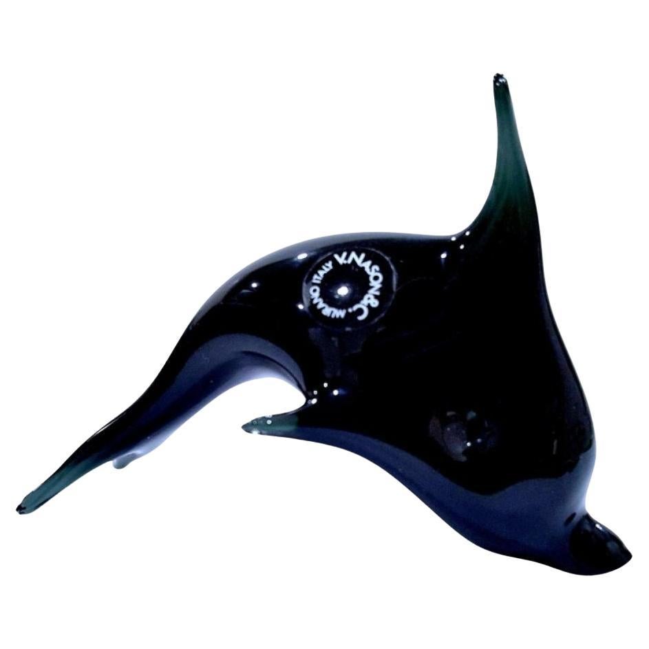 Other Black Murano Glass Dolphin by V. Nason, Italy, with Original Label For Sale