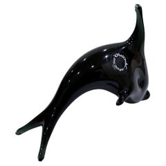 Black Murano Glass Dolphin by V. Nason, Italy, with Original Label