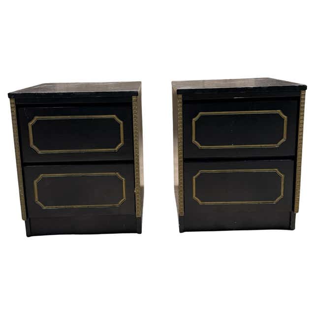 European Rococo Chair Rococo Style 4 Drawer Midnight Black Nightstands For Sale at 1stDibs