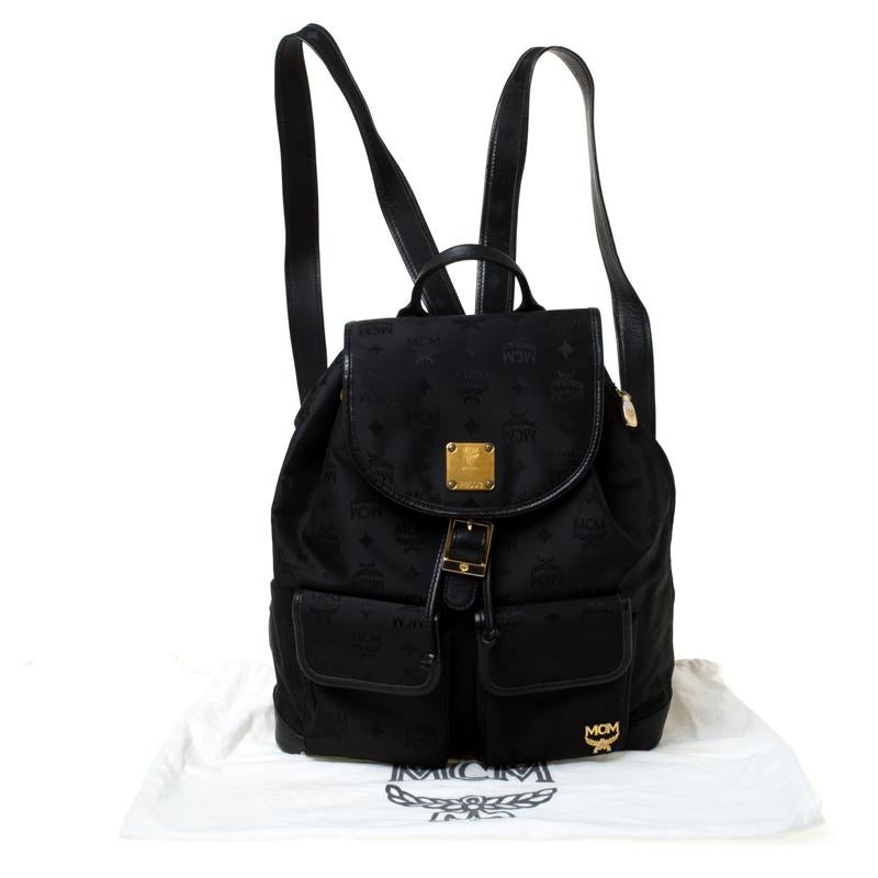 MCM Black Nylon and Leather Drawstring Backpack 2