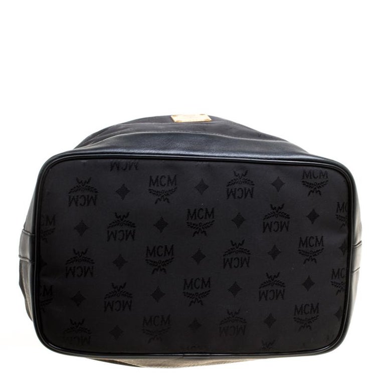 MCM Black Nylon Drawstring Bucket Bag For Sale at 1stdibs