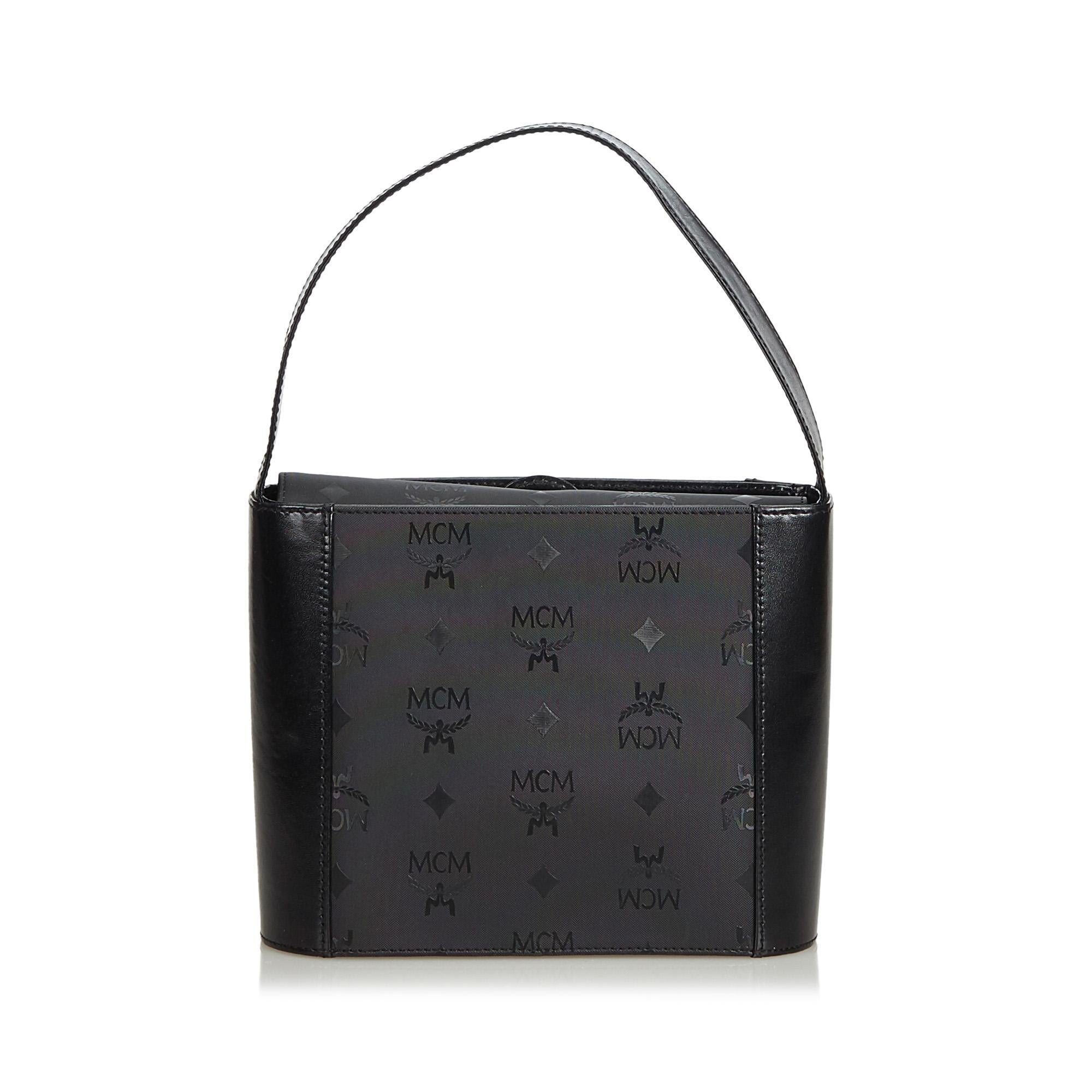 MCM Black Nylon Fabric Visetos Handbag Germany In Good Condition For Sale In Orlando, FL
