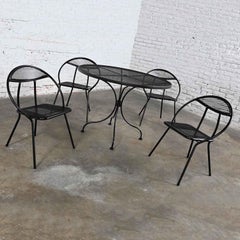 1960’s MCM Black Outdoor Set of 4 Rid-Jid Hoop Chairs & Newer Dining Table