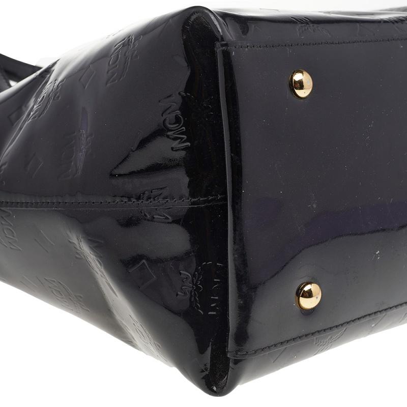 MCM Black Patent Leather Embossed Tote 7