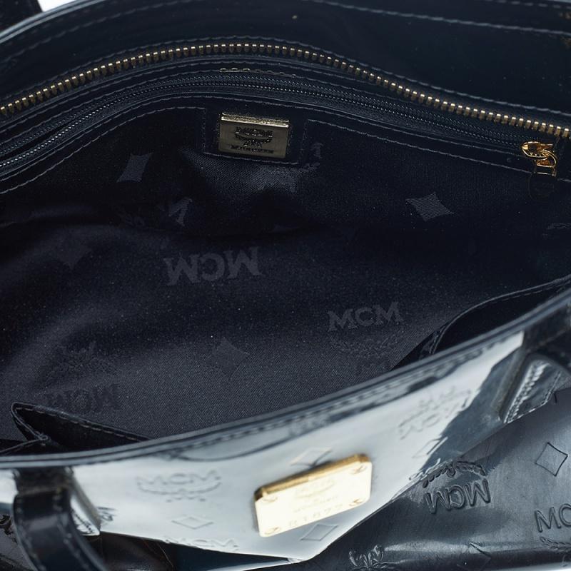 Women's MCM Black Patent Leather Embossed Tote