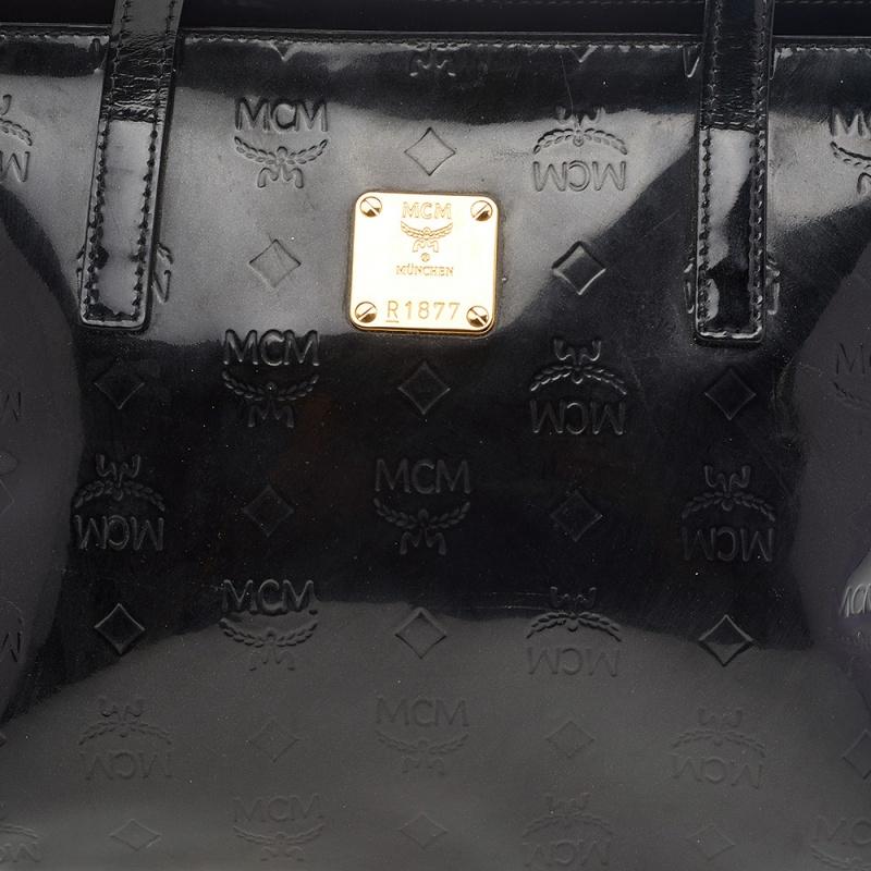 MCM Black Patent Leather Embossed Tote 2