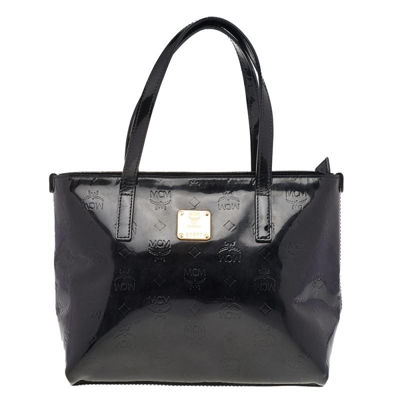 MCM Black Patent Leather Embossed Tote 3