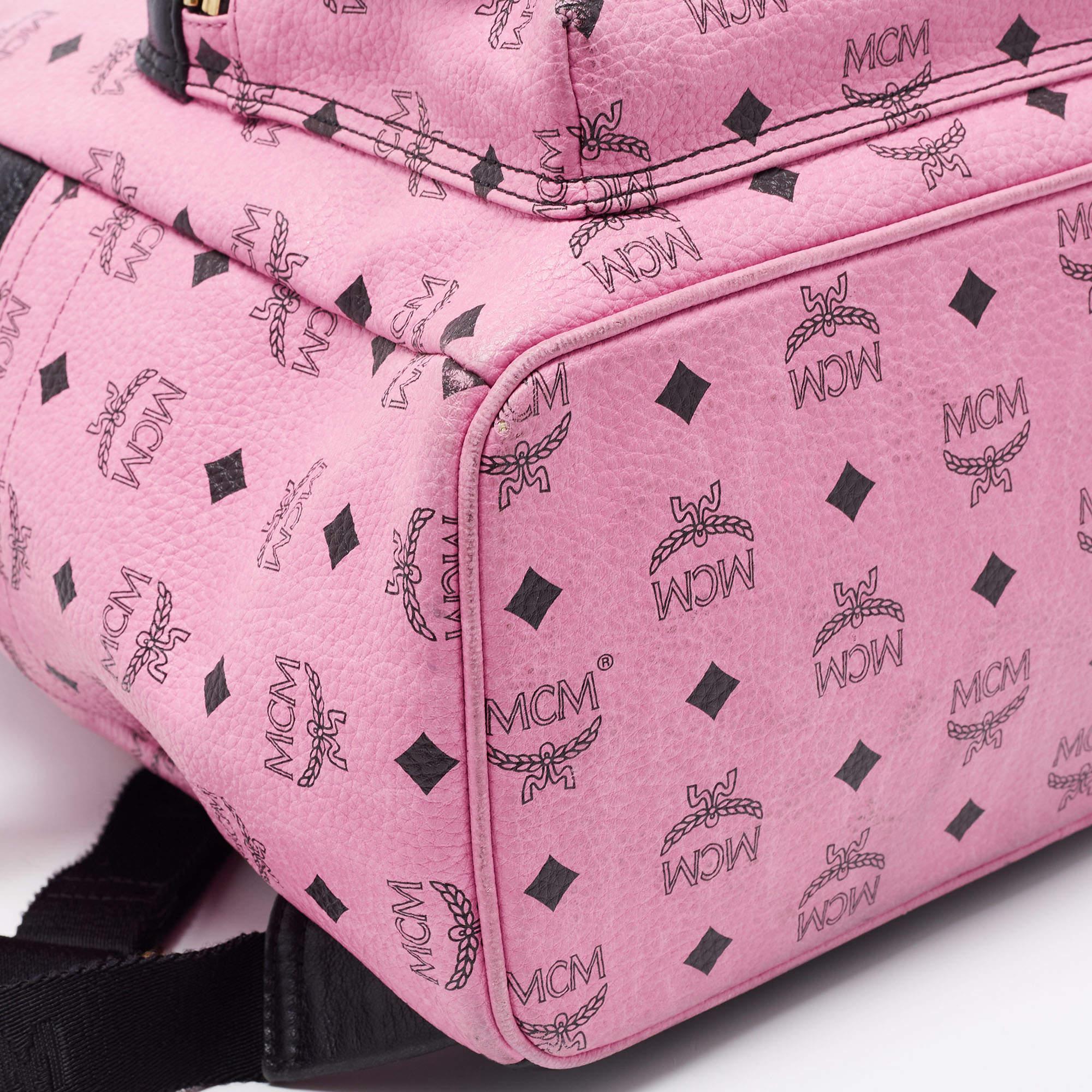 MCM Black/Pink Visetos Leather Large Studded Stark Backpack 5