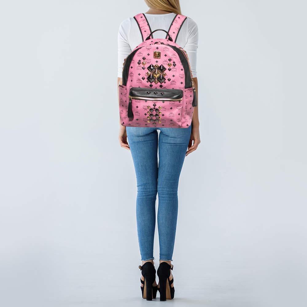Brown MCM Black/Pink Visetos Leather Large Studded Stark Backpack