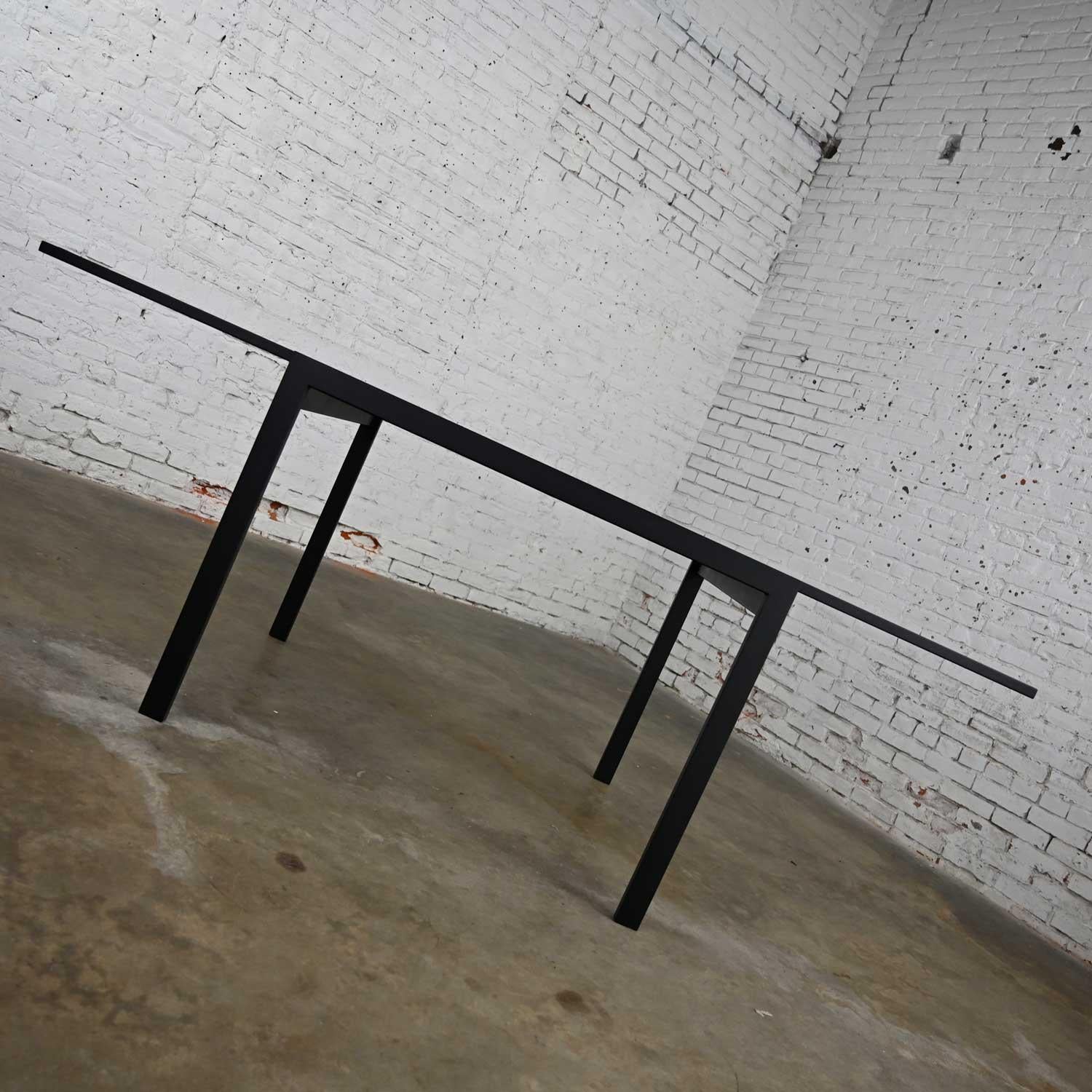 MCM Black Powder Coated Metal Smoked Glass Square Expanding Table Attr DIA For Sale 2
