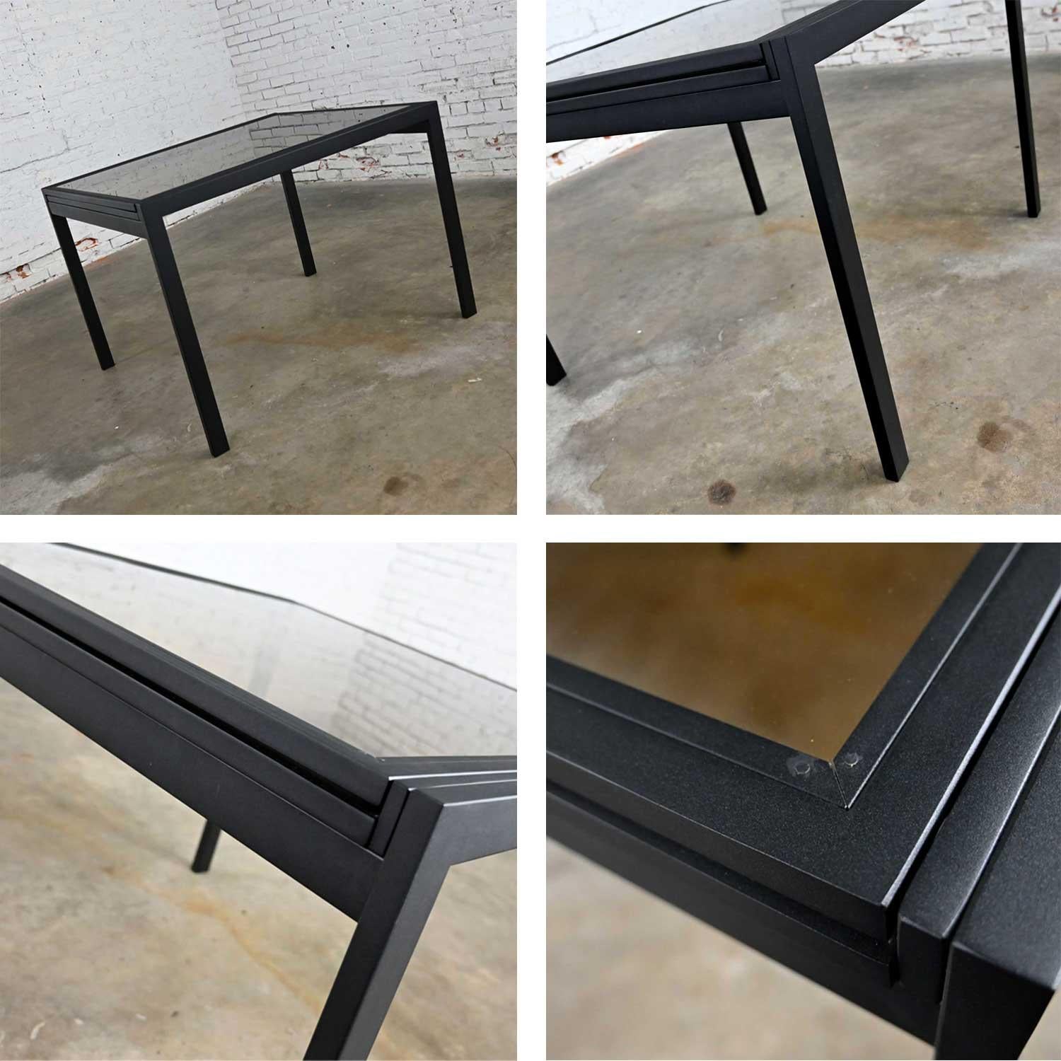 MCM Black Powder Coated Metal Smoked Glass Square Expanding Table Attr DIA For Sale 11