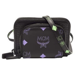  MCM Black/Pruple Leather Color Splash Logo Zip Around Wallet Bag