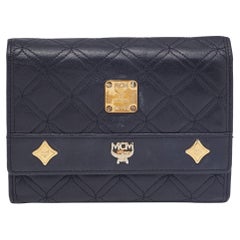 MCM Black Quilted Leather Embellished Flap Compact Wallet