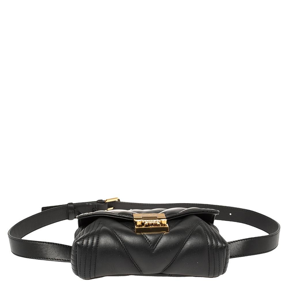 MCM Black Quilted Leather Patricia Belt Bag In Good Condition In Dubai, Al Qouz 2