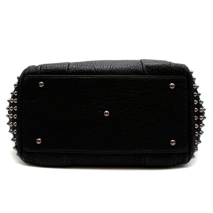 MCM Black Textured Leather Studded Top Handle Bag   2