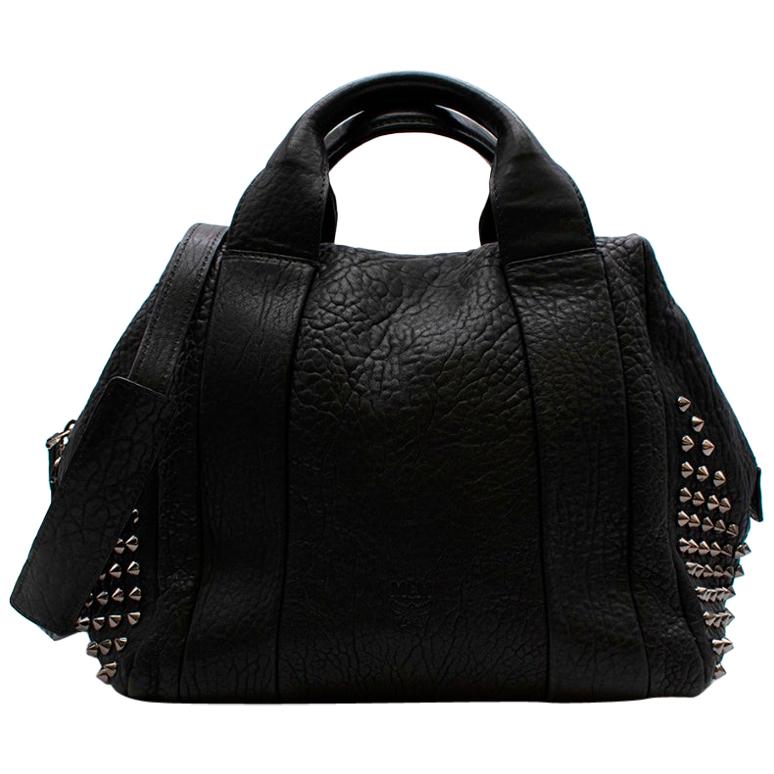 MCM Black Textured Leather Studded Top Handle Bag  