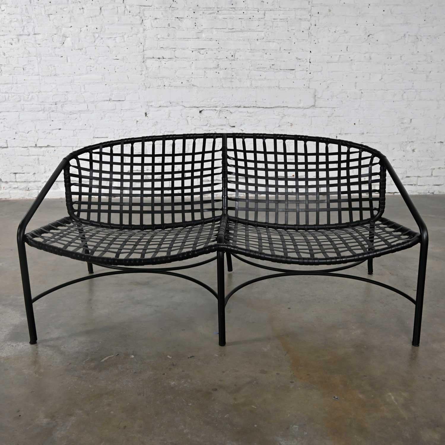 MCM Black Vinyl Webbing & Aluminum Settee Attr Brown Jordan Kantan Tadao Inouye 12