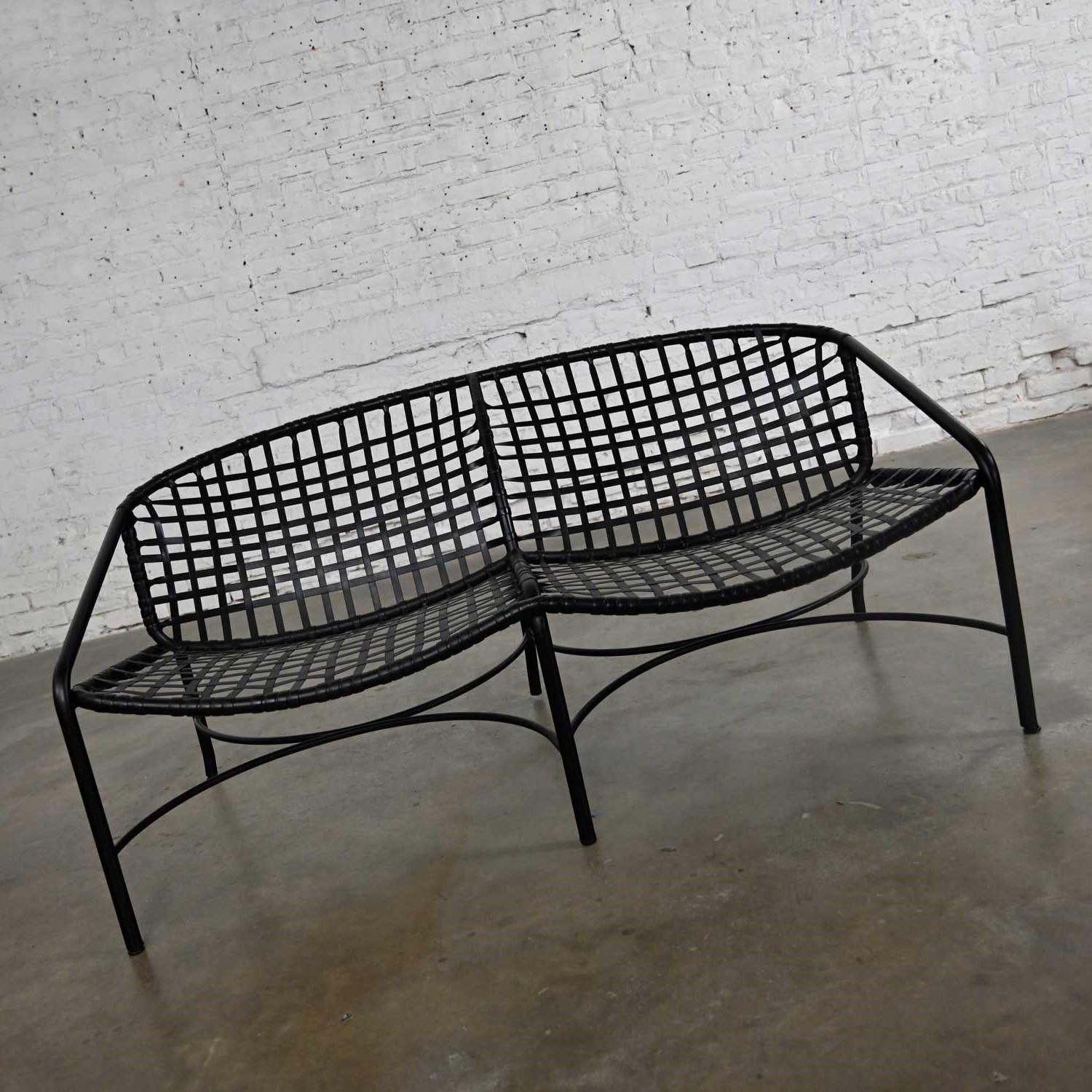 Mid-Century Modern MCM Black Vinyl Webbing & Aluminum Settee Attr Brown Jordan Kantan Tadao Inouye