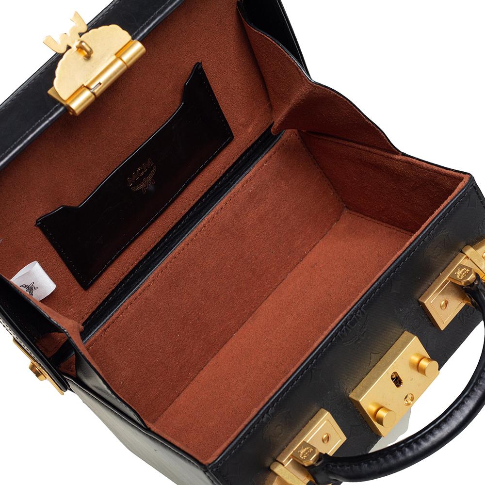 MCM Black Visetos Coated Canvas and Leather Berlin Box Bag In Fair Condition In Dubai, Al Qouz 2