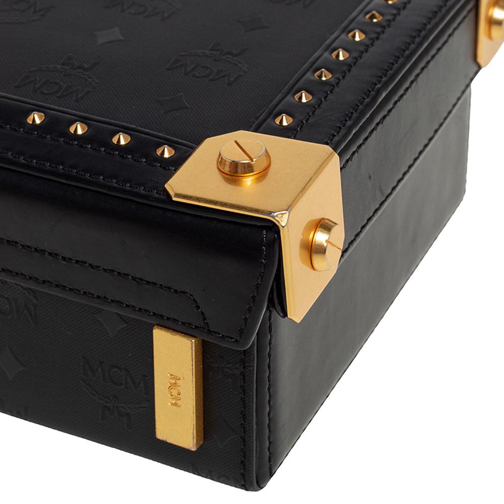 Women's MCM Black Visetos Coated Canvas and Leather Berlin Box Bag