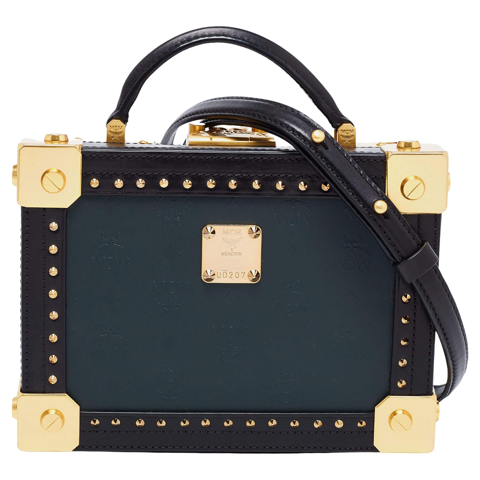 MCM Beige Visetos Boston with Charm 869704 White Coated Canvas Shoulder