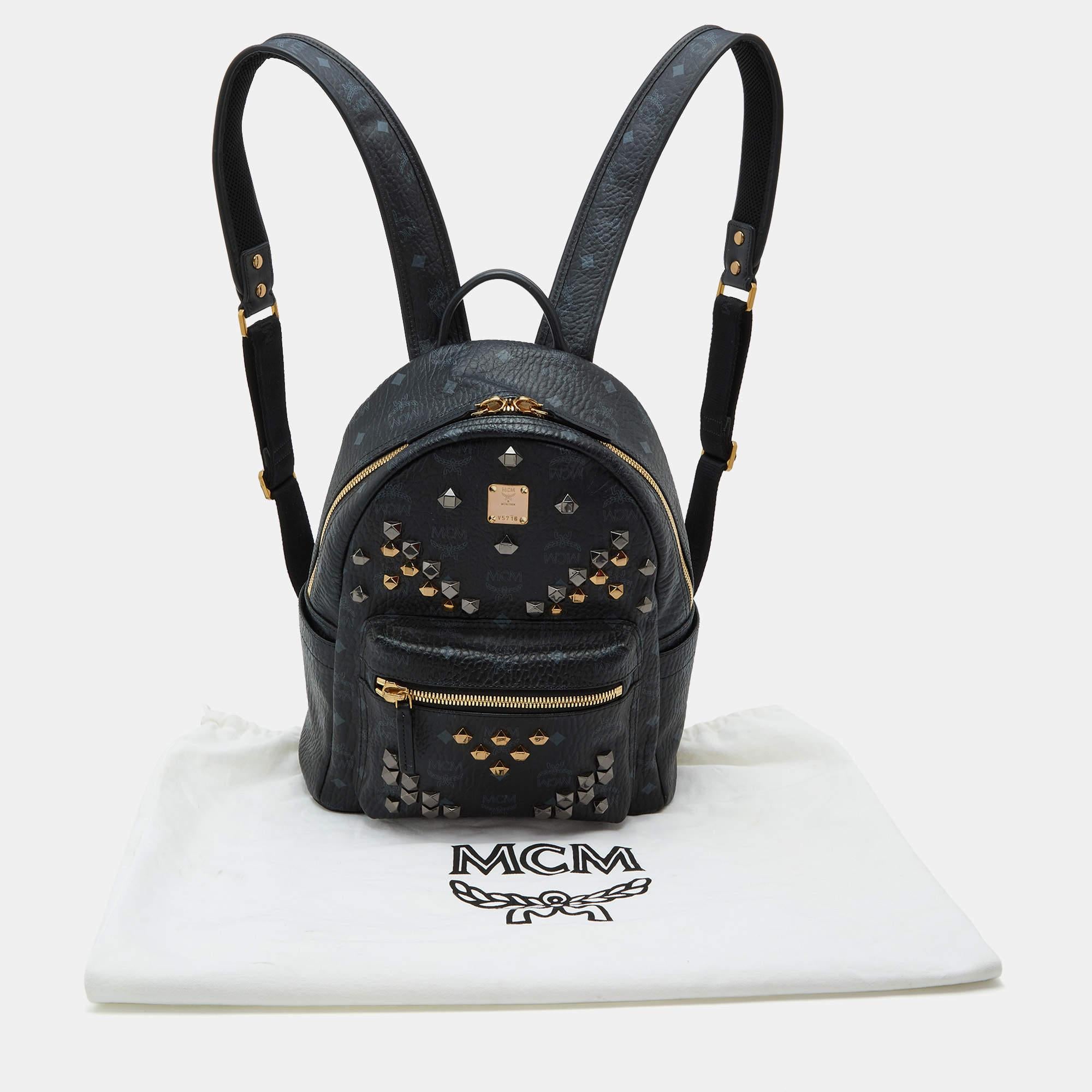 MCM Black Visetos Coated Canvas and Leather Small Studs Stark Backpack 7