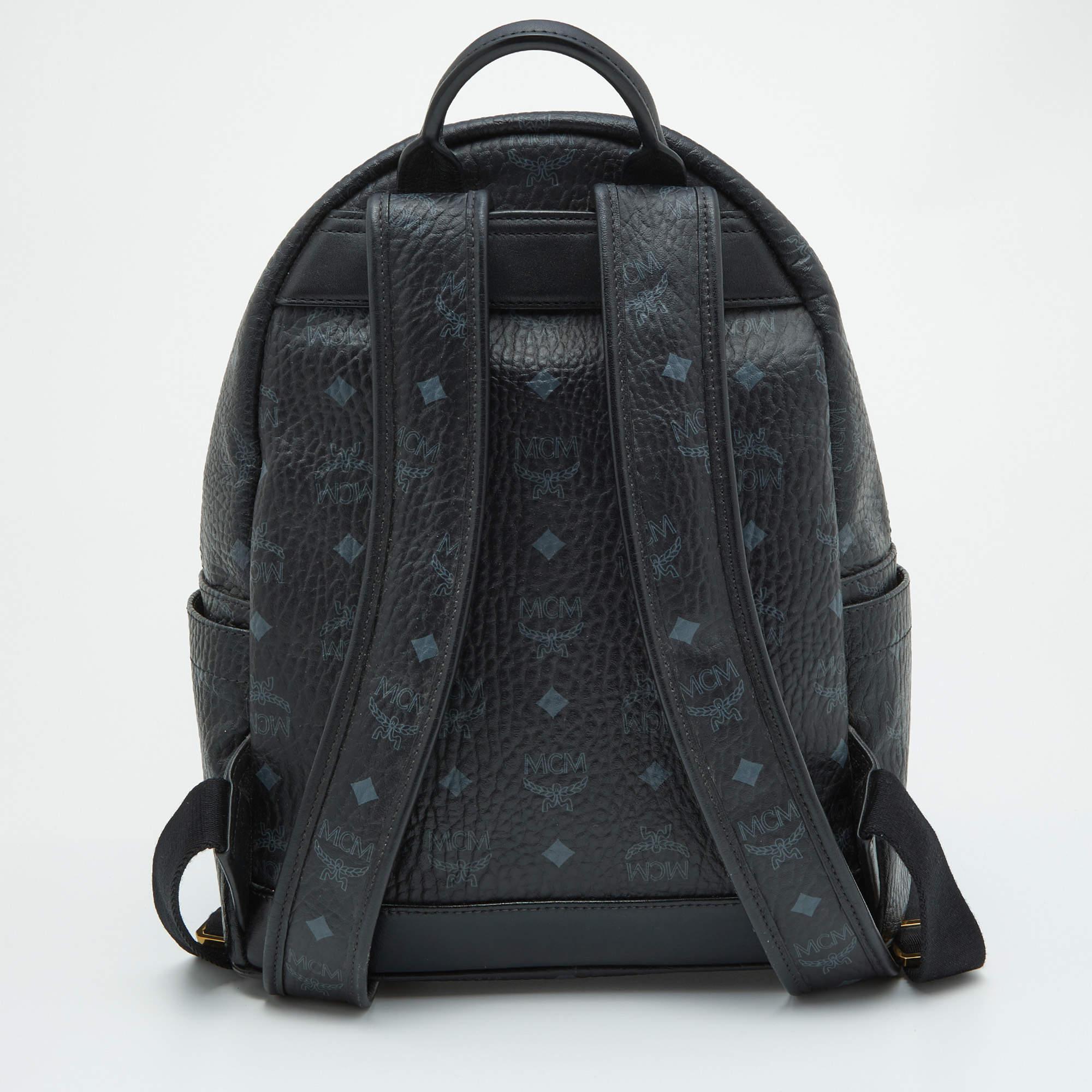Women's MCM Black Visetos Coated Canvas and Leather Small Studs Stark Backpack