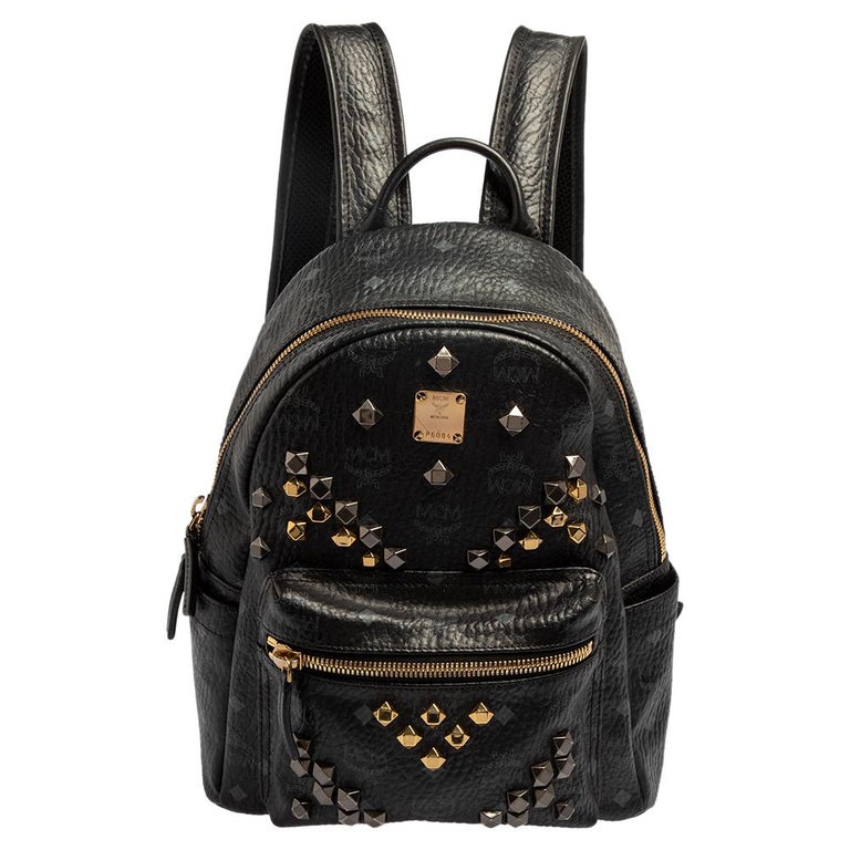 MCM Black Visetos Coated Canvas and Leather Small Studs Stark Backpack ...