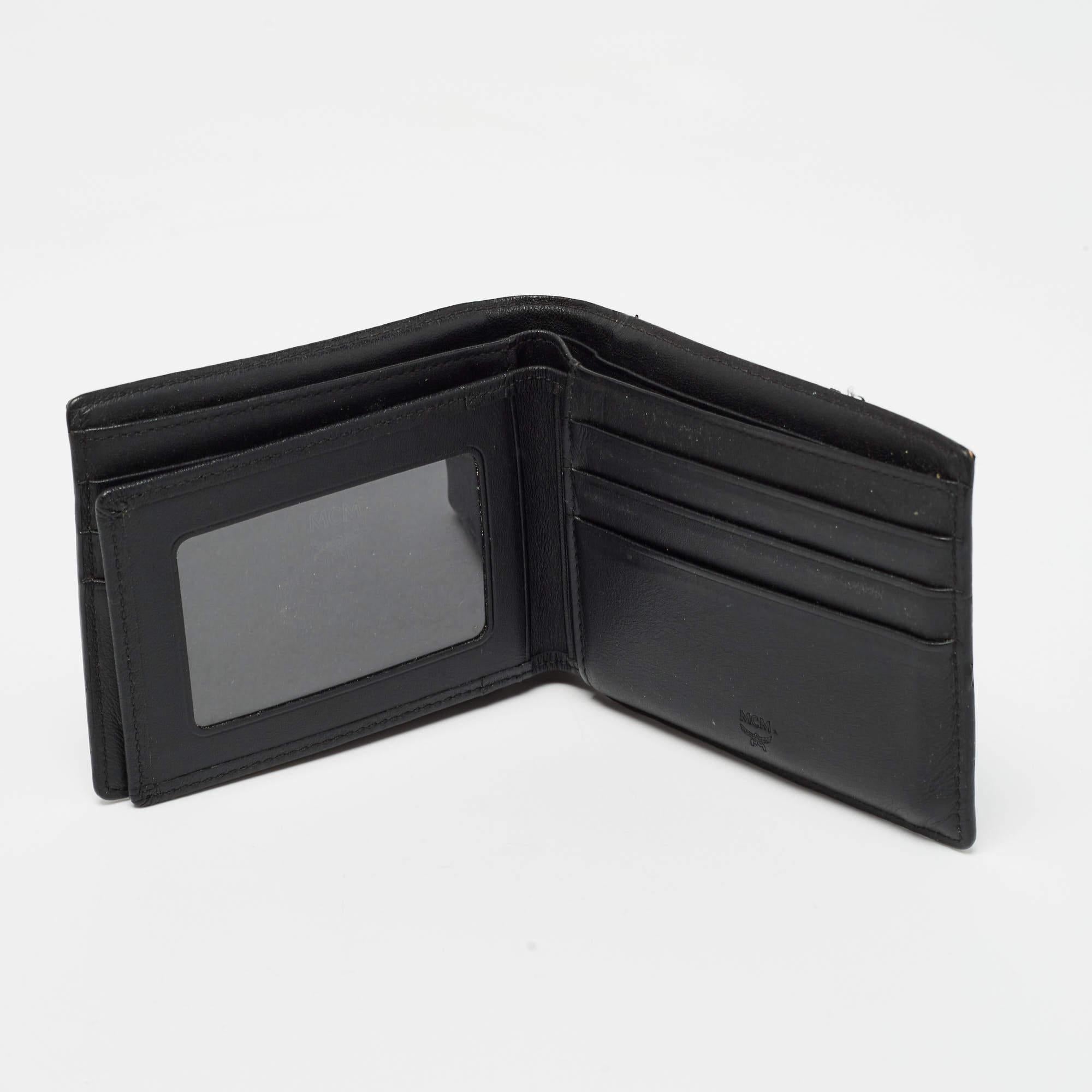 Noir MCM Black Visetos Coated Canvas Bifold Compact Wallet en vente