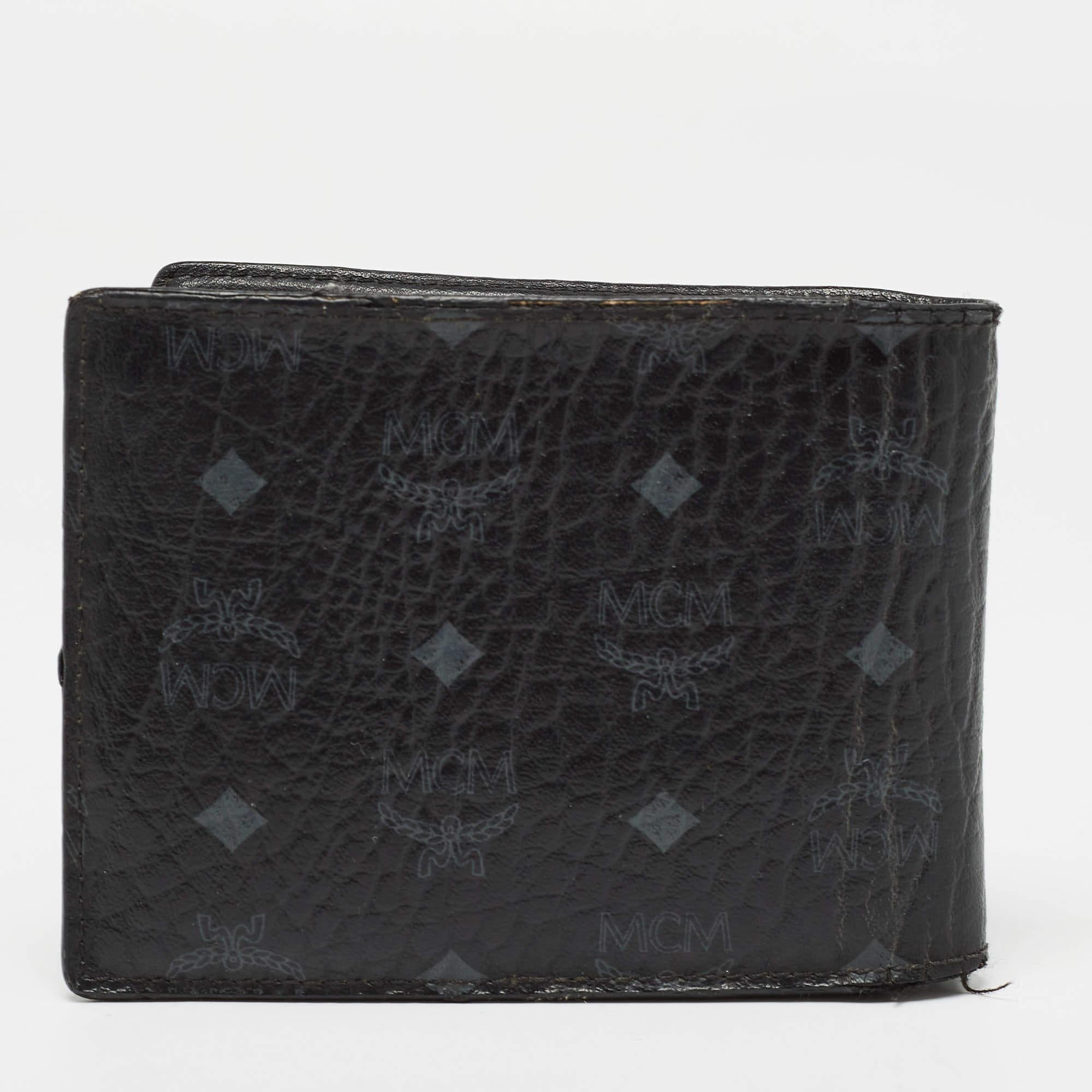 MCM Black Visetos Coated Canvas Bifold Compact Wallet For Sale at 1stDibs