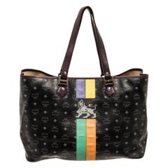 MCM Black Visetos Coated Canvas Large Lion Shopper Tote Bag