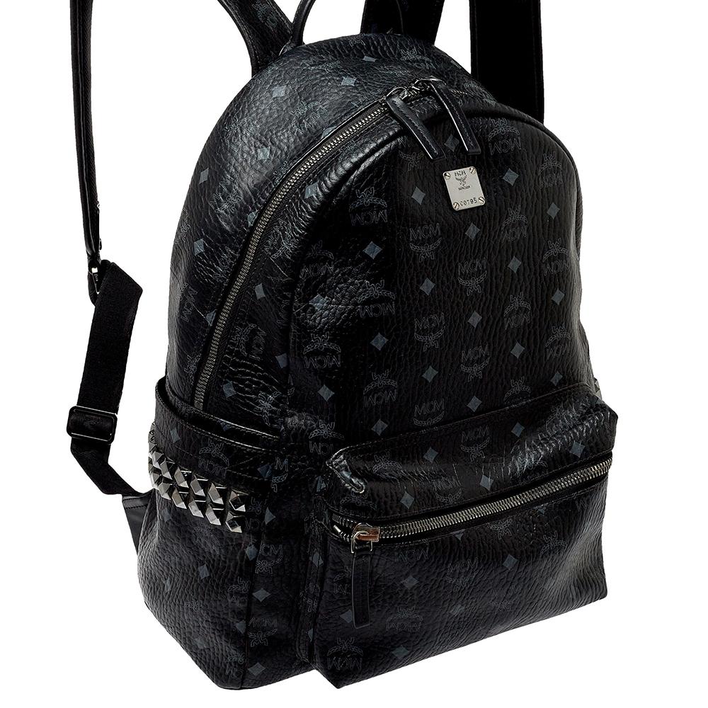 MCM Black Visetos Coated Canvas Medium Studs Stark Backpack In Good Condition In Dubai, Al Qouz 2