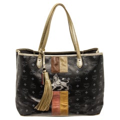 MCM Black Visetos Lion Shopper Tote Bag