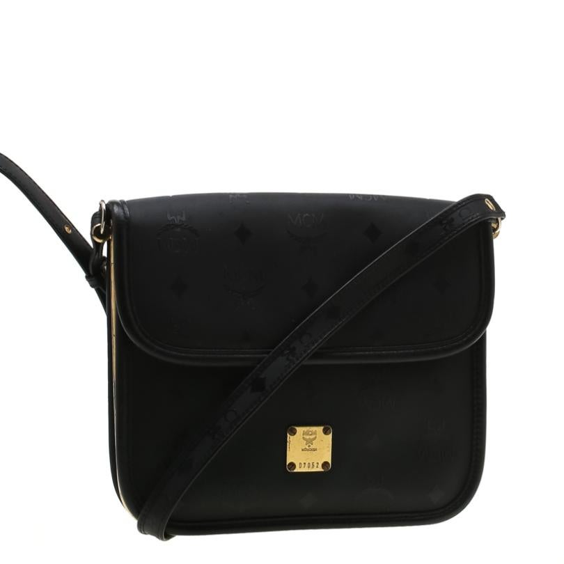 MCM Black Visetos Nylon and Leather Crossbody Bag In Fair Condition In Dubai, Al Qouz 2