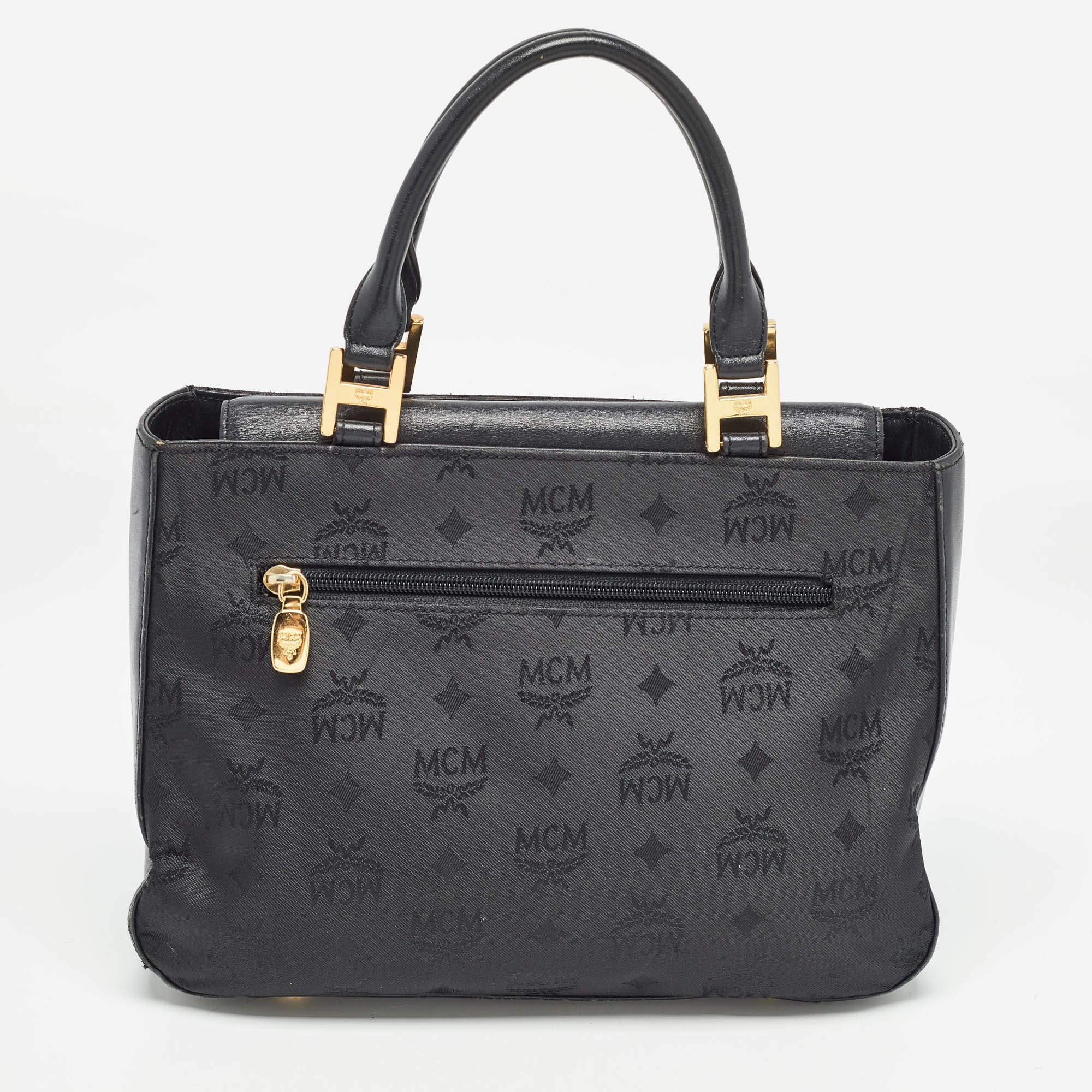 Women's MCM Black Visetos Nylon and Leather Tote