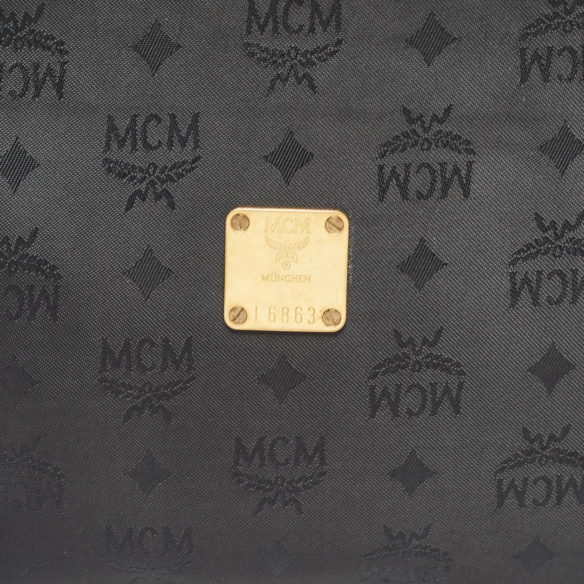 MCM Black Visetos Nylon and Leather Tote 1