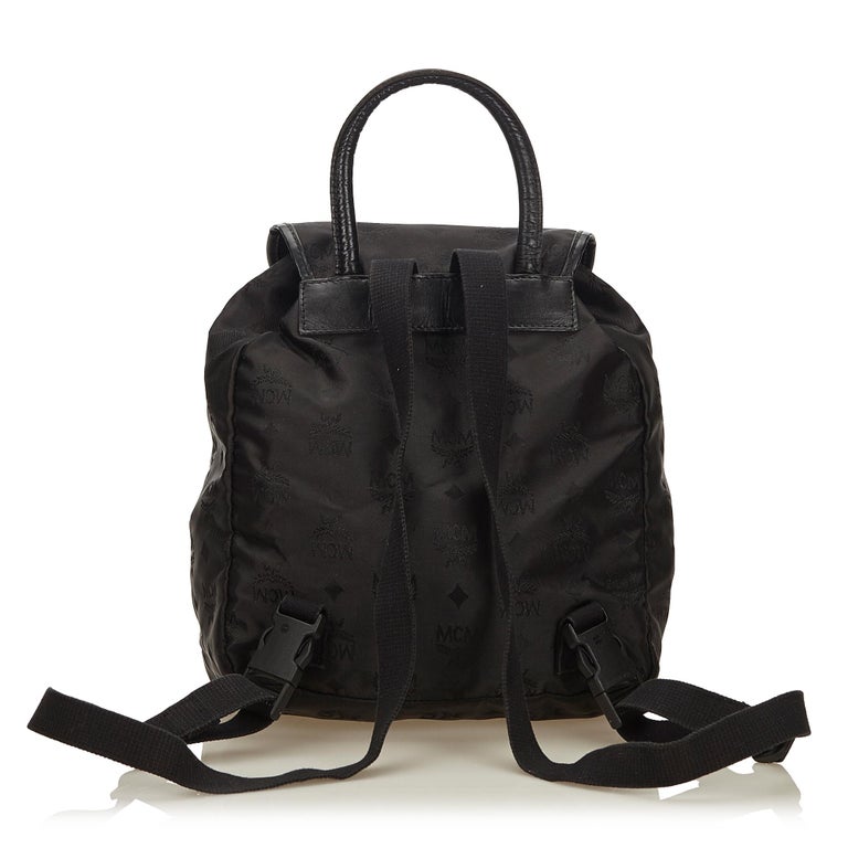 MCM Black Visetos Nylon Drawstring Backpack For Sale at 1stDibs