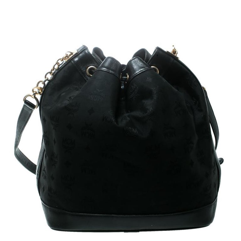 MCM Black Visetos Nylon Drawstring Bucket Bag For Sale at 1stDibs | mcm ...